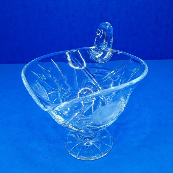 1960s Lead Crystal Gravy Boat Violetta Cut Etched Footed Vintage Heart Leaf Flor - Picture 6 of 13
